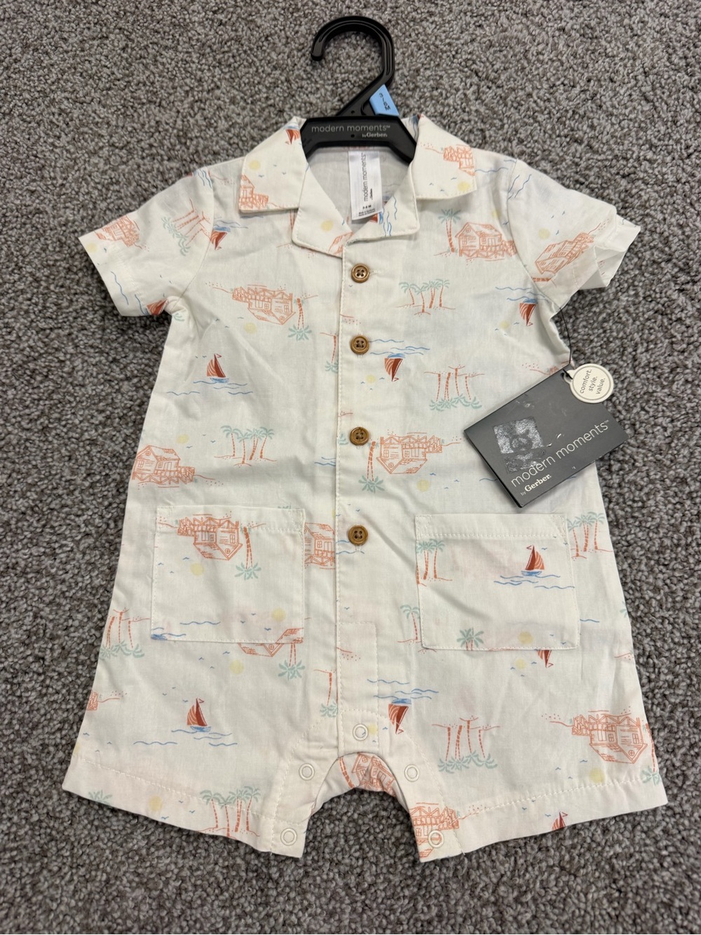 Modern Moments boy 3/6month one piece romper palm tree and sailboat